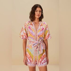 Farm Rio Pearl Jungle Dots Tapestry Lenzing Ecovero Euroflax Romper Size XS NWT